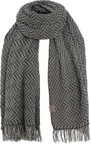 Knit Factory Soleil Sjaal Dames - Katoenen sjaal - Langwerpige sjaal - Wit/donkergrijze zomersjaal - Dames sjaal - Visgraat motief - Ecru/Antraciet - 200x90 cm - XXL Sjaal - 50% katoen/50% acryl