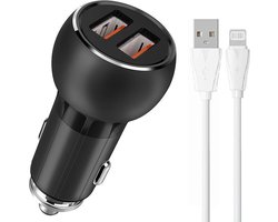 LDNIO - C503Q - 2USB - Snel lader - 36W - Quick Charger - Car Charger + Geschikt voor: Lightning Kabel - Geschikt voor : Apple iPhone - X / Xs / Xs Max / 11 / 12 Pro / 12 Pro Max / 13 / 13 Pro / 13 Pro Max / 14 / 14 Pro / 14 Pro Max