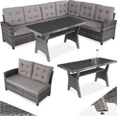 tectake® Wicker zitgroep tuinbank - Loungeset met bank en eettafel - Hoekbank - Buitenlounge - Zithoek - Weerbestendig - Tuin, balkon, wintertuin, terras - Zithoogte 41 cm - Grijs