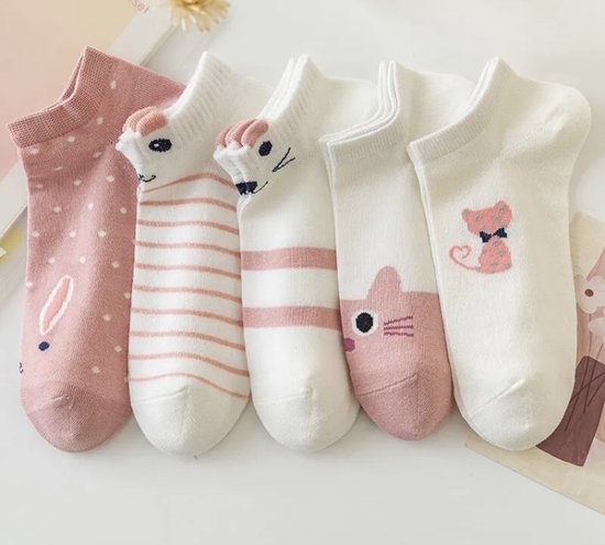 Roze set sokken - sokkenset van 5 paar - Enkel sokken - Dames sokken - Multipack - Maat 36-41