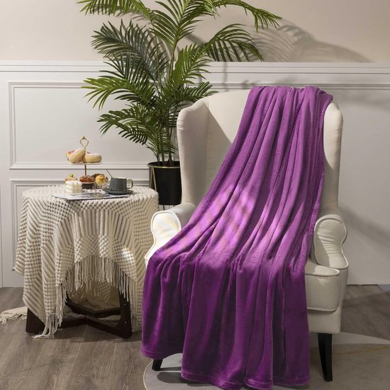 SHOP YOLO-fleece deken- 280 g/m²-bont bankovertrek-220 x 240 cm-flanel voor eenpersoonsbed-zacht en warm-Paars