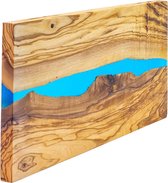 Snijplank hout - olijfhout - houten snijplank - 38x18x1.5 cm - borrelplank - snijplankenset - Ideaal voor het serveren van vleeswaren - Keukensnijplank (Blauw)