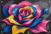 Tuinposter roos - Neon poster - Tuinposters bloemen - Balkon decoratie - Tuin schilderij - Tuindecoratie wanddecoratie - 60 x 40 cm