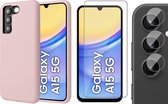 Hoesje geschikt voor Samsung Galaxy A15 - Screenprotector Glas & Camera - Mat Back Case Roze