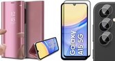 Hoesje geschikt voor Samsung Galaxy A15 - Screenprotector Volledig Dekkend Glas & Camera - Spiegel Book Case Rosegoud