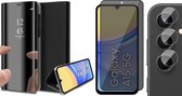 Hoesje geschikt voor Samsung Galaxy A15 - Privacy Screenprotector Volledig Dekkend Glas & Camera - Spiegel Book Case Zwart