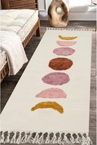 Boho halloper tapijt 60 x 150 cm, wasbaar tapijt, beige maan-katoenen tapijt met kwastjes, laag vloerkleed voor slaapkamer, woonkamer, entree