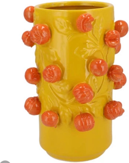Fruit mandarin yellow cilinder vaas 21x31cm