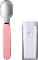 Klaplepel Ellipse - Herbruikbare lepel om mee te nemen - Klaplepel voor yoghurtbeker - Reisbestek - Inclusief opbergetui - Roestvrij staal - Nordic pink