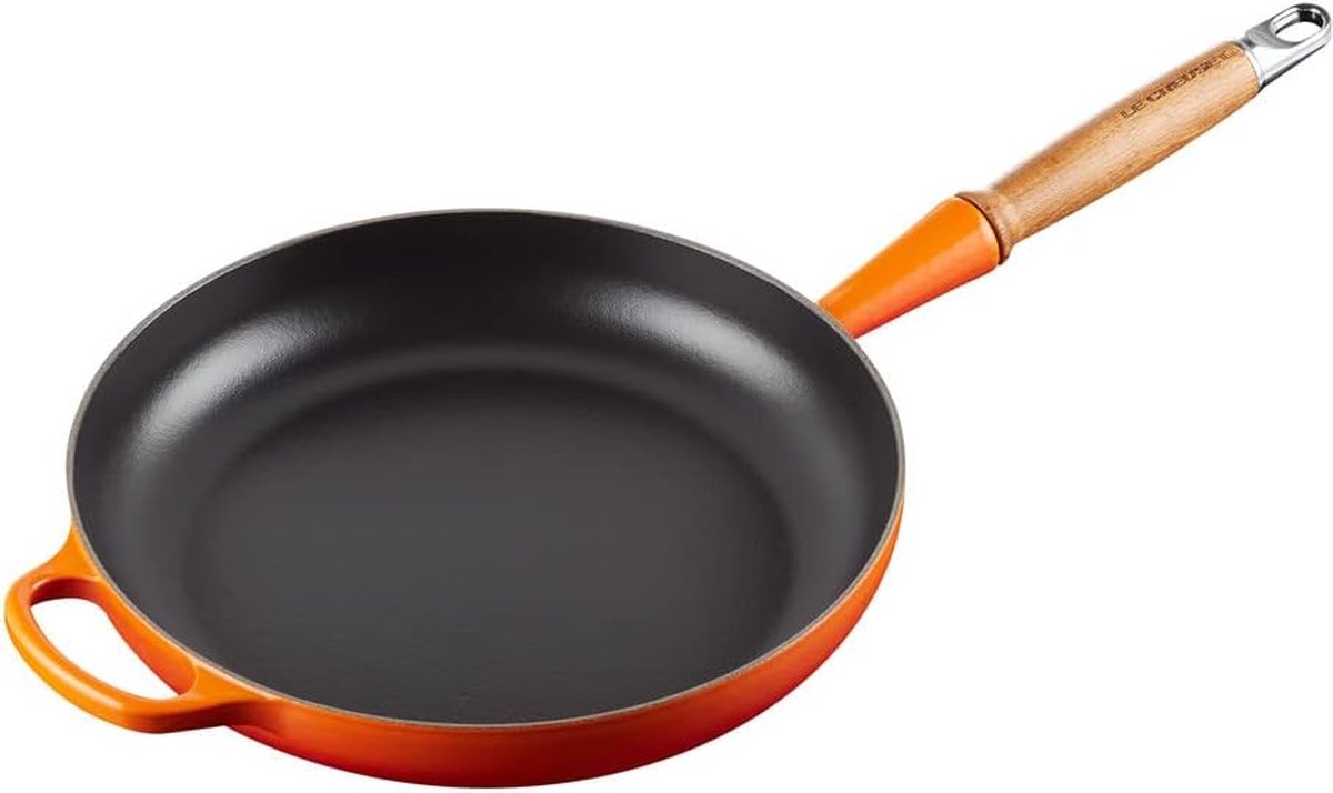 Signature gietijzeren braadpan met houten handvat 28 cm ovenrood,