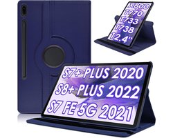 Draaibaar Hoesje Geschikt voor: Samsung Galaxy Tab S8 Plus 2022 / S7+/ S7 Plus / Tab S7 FE 5G 12.4 inch 2020 - Donkerblauw