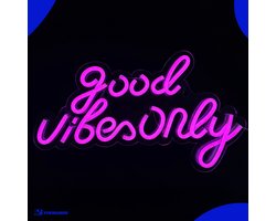 Neon Lamp - Good Vibes Only Roze - Dimbaar - Incl. Ophanghaakjes - Neon Sign - Neon Verlichting - Neon Led Lamp - Wandlamp