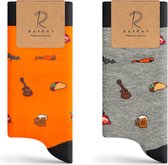 RAFRAY Sokken - Funky Socks - All The Good Stuff - Grijs & Oranje Sokken in Cadeaubox - Premium Katoen - 2 paar - Maat 40-44