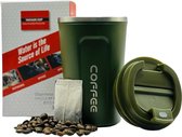 SpinOff Koffiebeker - RVS - Koffiebekers to go - Koffie reisbeker - Theebeker - Travel mug - Thermosbeker - 380ml - Groen