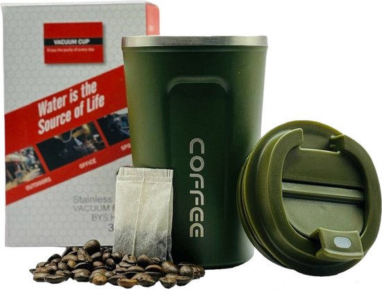 SpinOff Koffiebeker - RVS - Koffiebekers to go - Koffie reisbeker - Theebeker - Travel mug - Thermosbeker - 380ml - Groen