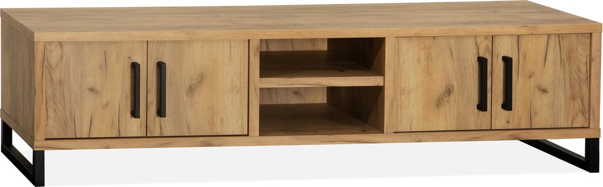 Reeuwijk TV Meubel Groot - Eiken Hout Look - 180 x 45 x 50 cm - TV Kast - 4 deuren, 2 open vakken