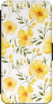 Leuke Telefoonhoesjes - Bookcase hoesje geschikt voor iPhone 14 Pro - Sunny flowers - Wallet case met pasjeshouder - Bloemen - Geel