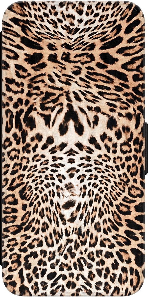 Leuke Telefoonhoesjes - Hoesje geschikt voor Samsung Galaxy A54 - Animal print - Wallet Case met pasjeshouder - Luipaardprint - Bruin