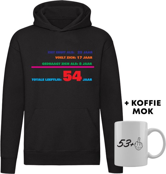 54 jaar Hoodie + Koffie Mok - verjaardag - jarig - feest - 54e verjaardag - grappig - cadeau - unisex - trui - sweater - capuchon