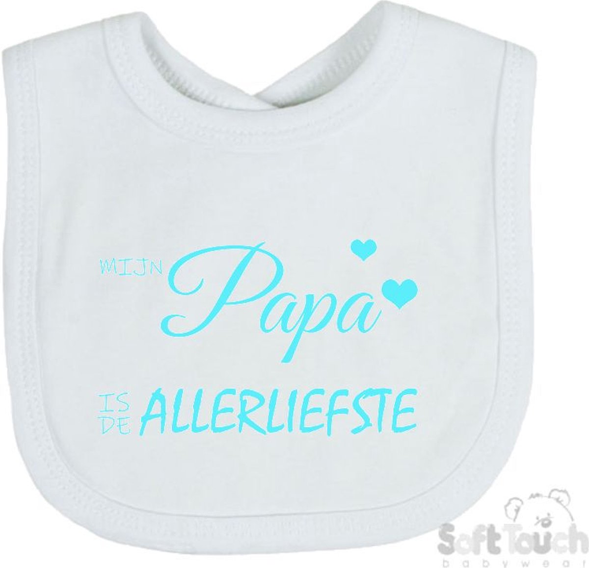 Goedkoopste Soft Touch Slabber Slabbetje Slab Mijn papa is de allerliefste Vaderdag Unisex Katoen Wit/aquablauw Maat 33x22 Cm