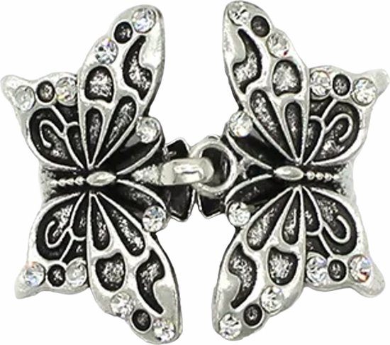 Fako Bijoux® - Vestsluiting Classic - Clip Met Haakje - Vestclip - Vestklem - Vlinder Strass - Zilverkleurig