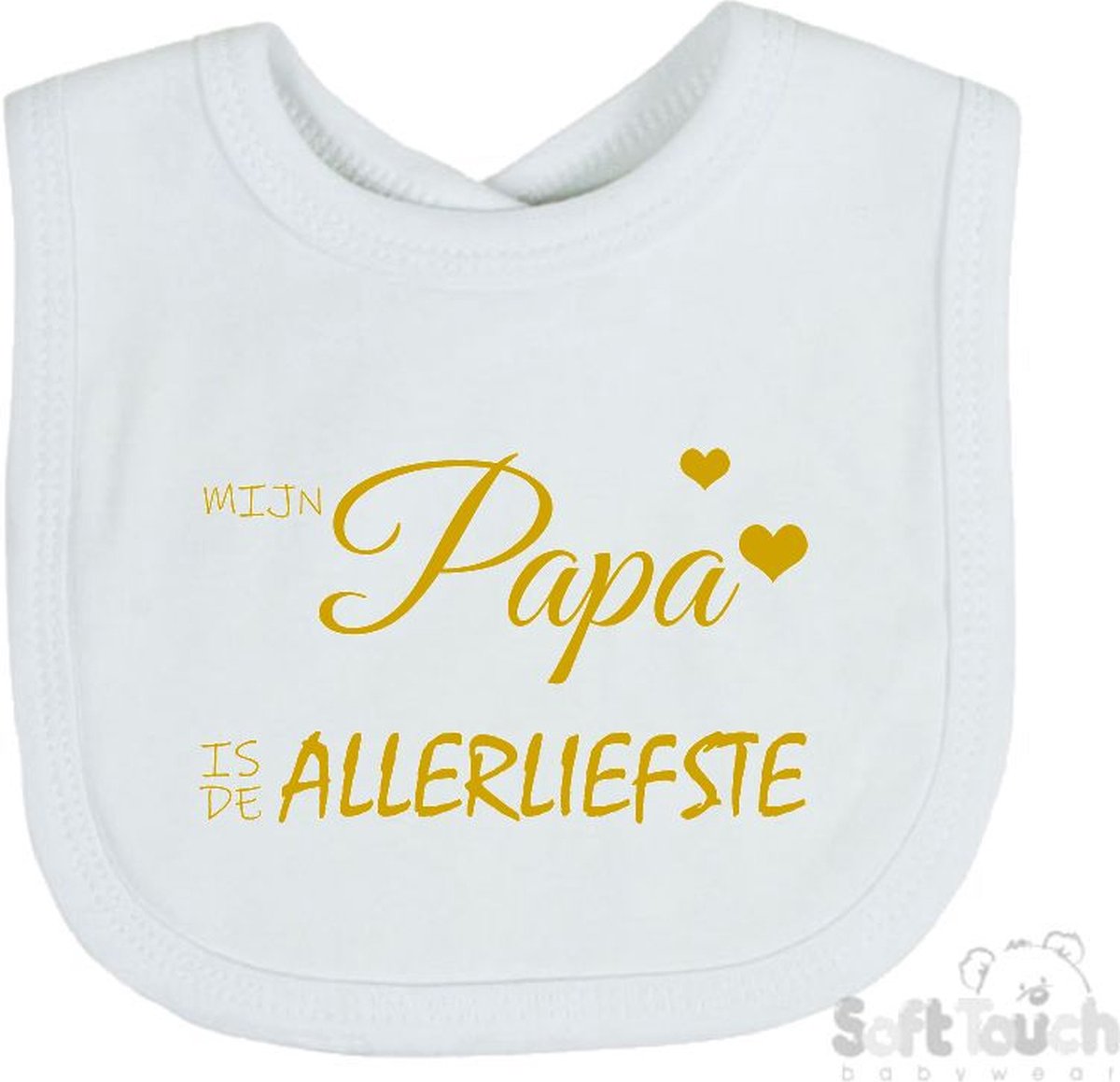 Goedkoopste Soft Touch Slabber Slabbetje Slab Mijn papa is de allerliefste Vaderdag Unisex Katoen Wit/goud shiny Maat 33x22 Cm