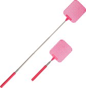 2x stuks uitschuifbare vliegenmeppers roze 60 cm