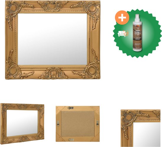 vidaXL Wandspiegel barok stijl 50x40 cm goudkleurig - Spiegel - Inclusief Houtreiniger en verfrisser