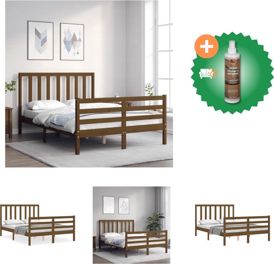 vidaXL Bedframe met hoofdbord hout honingbruin 4FT Small Double - Bed - Inclusief Houtreiniger en verfrisser