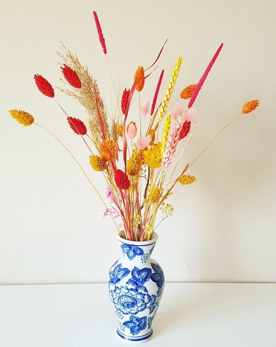 Bloemenvaas - Deftsblauw - Delfts blauw - Delftsblauwe vaas - Vaasje wit blauw 15 cm hoog - Ook geschikt voor droogbloemen - Moederdag