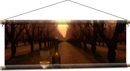 Textielposter - Wijn - Fruit - Glas - Landschap - Bomen - 90x30 cm Foto op Textiel