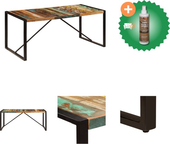 vidaXL Table à manger 180x90x75 cm Bois massif recyclé - Table - Comprend un nettoyant et un rafraîchisseur pour bois