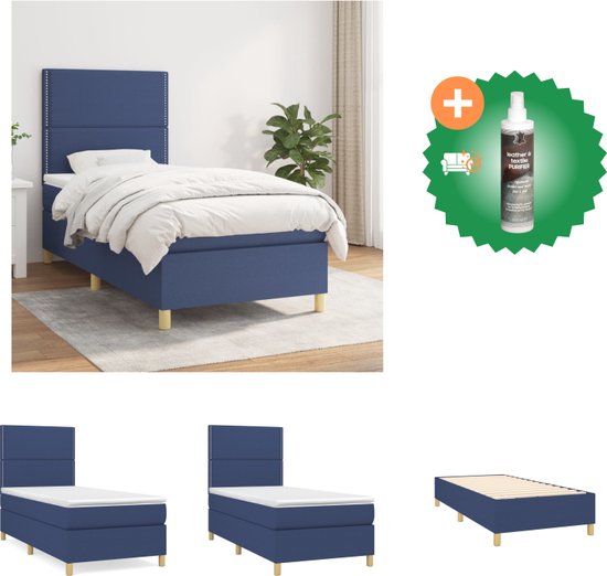 vidaXL Boxspring met matras stof blauw 100x200 cm - Bed - Inclusief Reiniger