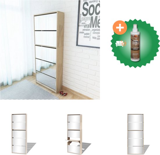 Schoenenkast Zapatero met spiegeldeur - eikenkleur/wit | Leen Bakker