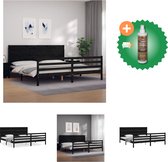 vidaXL Bedframe met hoofdbord massief hout zwart 200x200 cm - Bed - Inclusief Houtreiniger en verfrisser