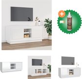 vidaXL Tv-meubel 102x35x45 cm bewerkt hout hoogglans wit - Kast - Inclusief Houtreiniger en verfrisser