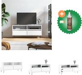 vidaXL Tv-meubel 100x34-5x44-5 cm bewerkt hout hoogglans wit - Kast - Inclusief Houtreiniger en verfrisser