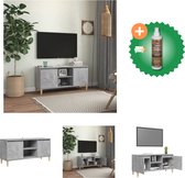 vidaXL Tv-meubel met massief houten poten 103-5x35x50 cm betongrijs - Kast - Inclusief Houtreiniger en verfrisser