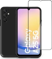 Hoesje + Screenprotector geschikt voor Samsung Galaxy A25 – Full Screen Tempered Glass - Liquid Back Case Cover Zwart