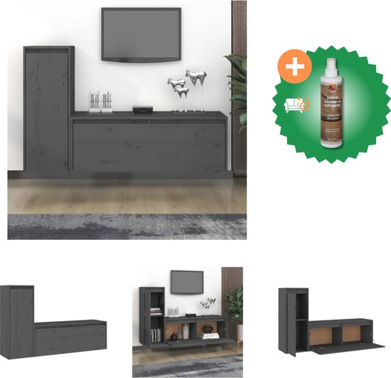 vidaXL Tv-meubelen 2 st massief grenenhout grijs - Kast - Inclusief Houtreiniger en verfrisser