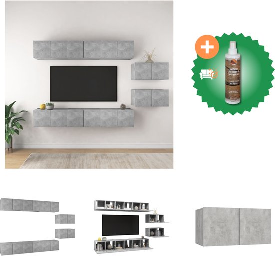 vidaXL Tv-meubelen 8 st spaanplaat betongrijs - Kast - Inclusief Houtreiniger en verfrisser