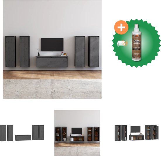 vidaXL Tv-meubelen 5 st massief grenenhout grijs - Kast - Inclusief Houtreiniger en verfrisser