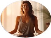 PVC Schuimplaat Ovaal - Yoga - Zen - Mediteren - Vrouw - 80x60 cm Foto op Ovaal (Met Ophangsysteem)