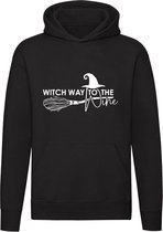 Witch way to the wine Hoodie - wijn - heks - alcohol - bezem - magie - grappig - unisex - trui - sweater - capuchon