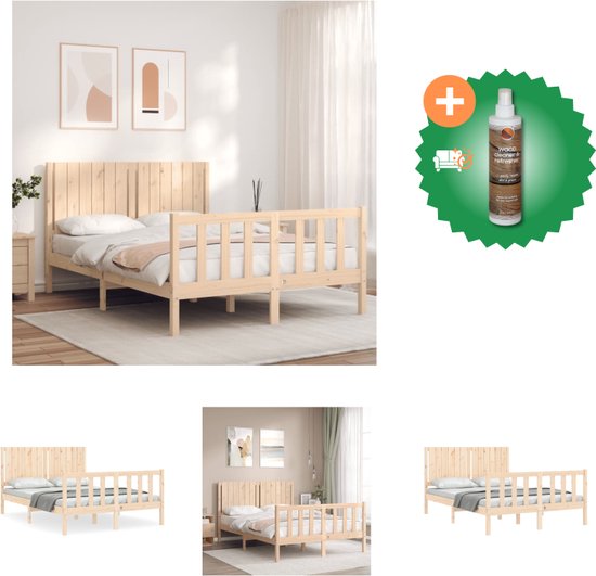 vidaXL Bedframe met hoofdbord massief hout 140x190 cm - Bed - Inclusief Houtreiniger en verfrisser