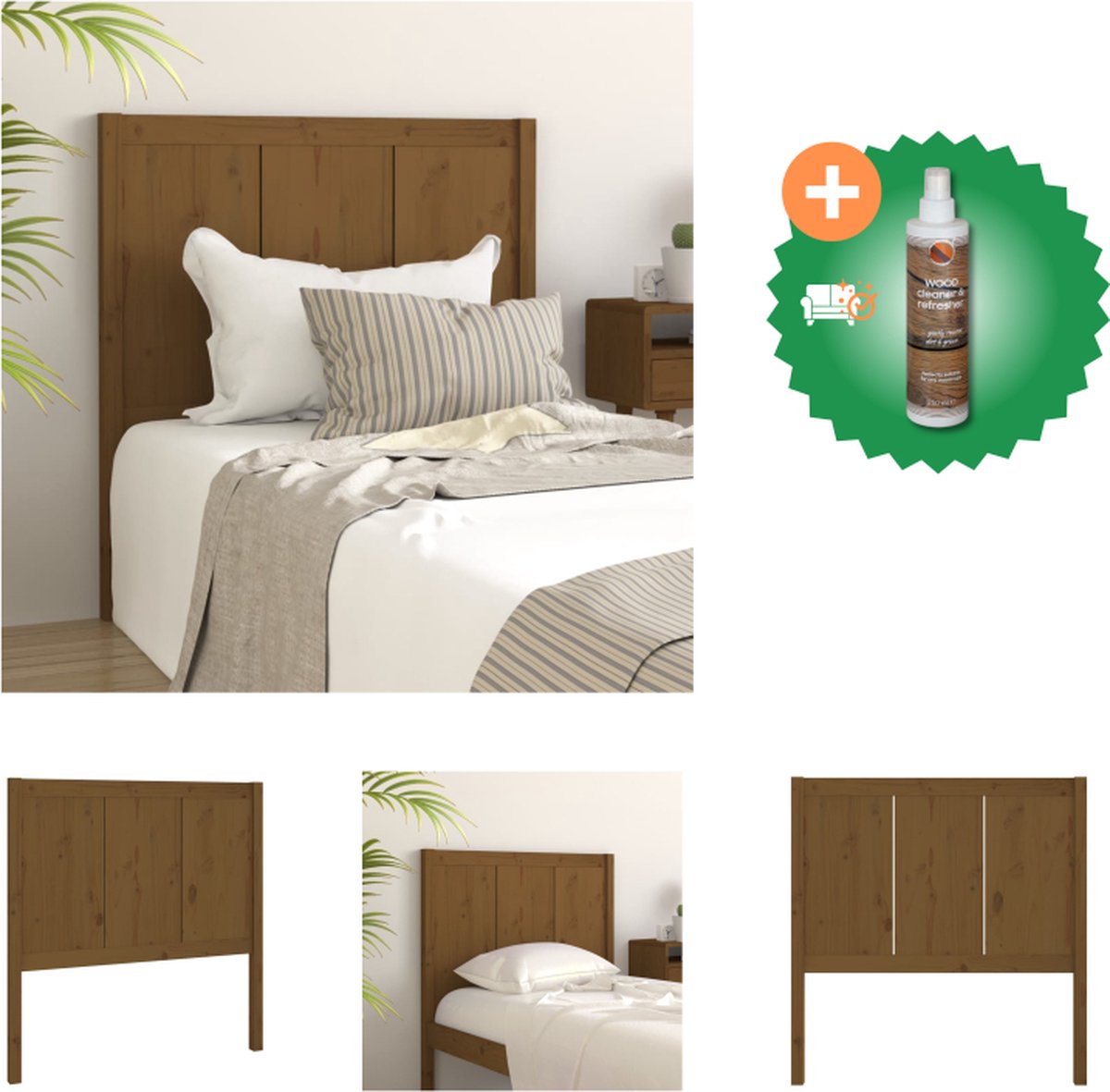 vidaXL Hoofdbord 95-5x4x100 cm massief grenenhout honingbruin - Bedonderdeel - Inclusief Houtreiniger en verfrisser - vidaXL