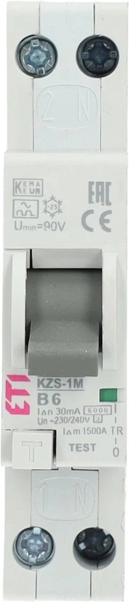 ETI aardlekautomaat 1-polig+nul 6A B-kar 30ma (432000201)