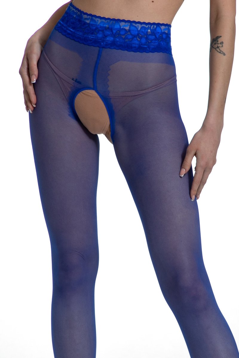 Goedkoopste Blauwe Panty Open Kruis - 30 Denier - Maat S/M - Model Lace - Merk Amour
