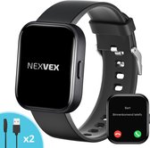 Nexvex® Elite Smartwatch voor Dames en Heren - Sporthorloge met Hartslagmeter - Bloeddrukmeter - Stappenteller - Sport Horloge met Belfunctie - Smart Watch Saturatiemeter - Zaklamp - Bluetooth Activity Tracker - Android/iOS - 2.0 Inch - Zwart
