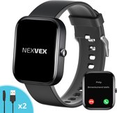 Nexvex® Deluxe Smartwatch voor Dames en Heren - Sporthorloge met Hartslagmeter - Bloeddrukmeter - Stappenteller - Sport Horloge met Belfunctie - Smart Watch Saturatiemeter - Zaklamp - Bluetooth Activity Tracker - Android/iOS - 2.0 Inch - Zwart